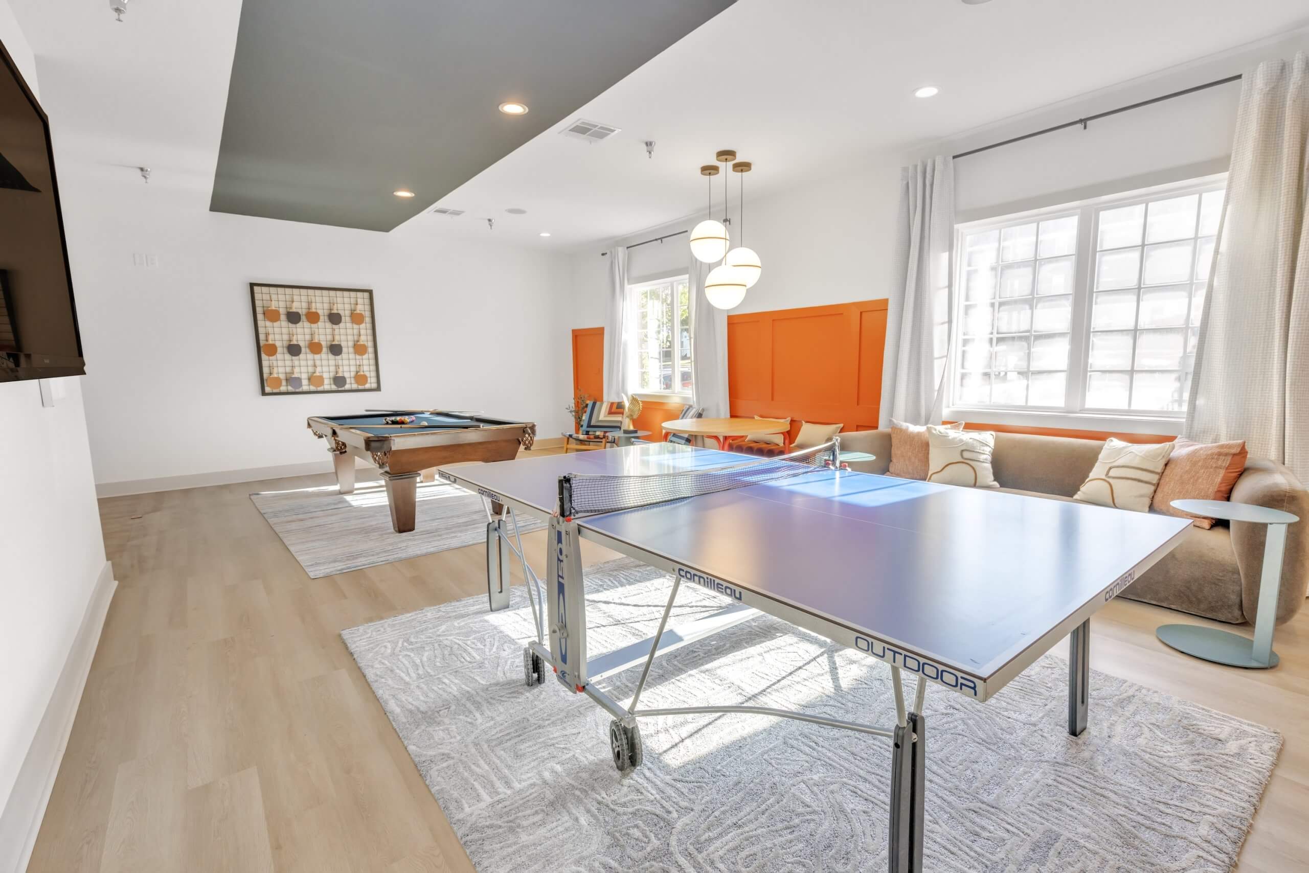 Ping pong table and pool table in the resident clubhouse